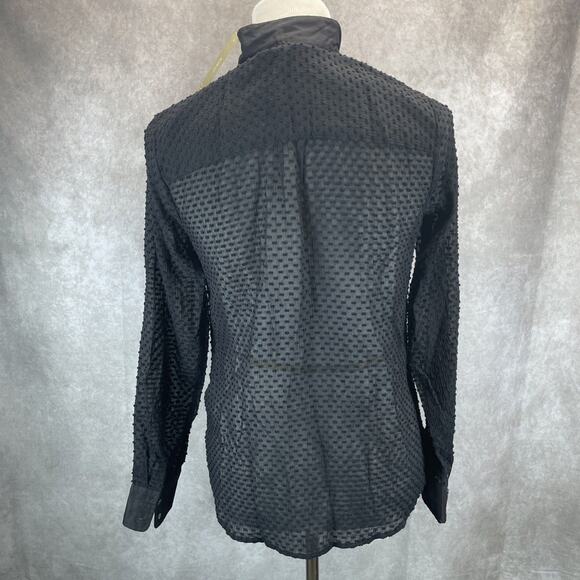 J Crew Blouse Shirt Women Sz 0 Black Button Polka Dot Sheer Burn Out Tuxedo NWT - Picture 5 of 9